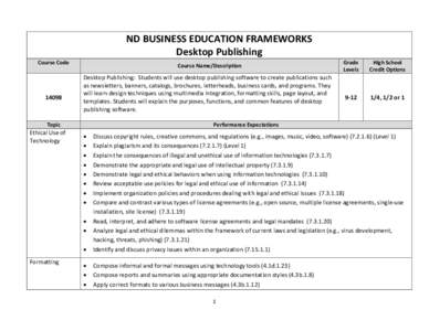 ND BUSINESS EDUCATION FRAMEWORKS Desktop Publishing Course Code[removed]