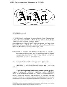 NOTE: The governor signed this measure on[removed]SENATE BILL[removed]BY SENATOR(S) Aguilar and Nicholson, Carroll, Giron, Guzman, Jahn, Kefalas, Kerr, Newell, Ulibarri, Todd, Hudak, Roberts, Heath, Hodge,