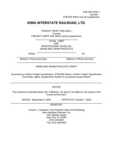 STB IAIS 4000-J Cancels STB IAIS 4000-I and all supplements IOWA INTERSTATE RAILROAD, LTD. FREIGHT TARIFF IAIS 4000-J
