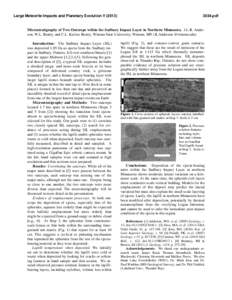 Large Meteorite Impacts and Planetary Evolution Vpdf Microstratigraphy of Two Outcrops within the Sudbury Impact Layer in Northern Minnesota. J.L.B. Anderson, W.L. Beatty, and C.L. Kairies Beatty, Winona St