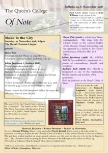 Bulletin no.3: NovemberThe Queen’s College Of Note Music in the City