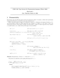 CMSC 336: Type Systems for Programming Languages (WinterHomework 5 Due: Thursday, March 13, 2008 1