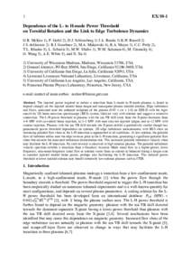 1  EX/10-1 Dependence of the L- to H-mode Power Threshold on Toroidal Rotation and the Link to Edge Turbulence Dynamics