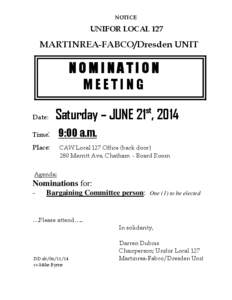 NOTICE  UNIFOR LOCAL 127 MARTINREA-FABCO/Dresden UNIT