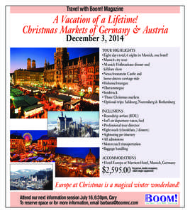 Travel with Boom! Magazine  A Vacation of a Lifetime! Christmas Markets of Germany & Austria December 3, 2014