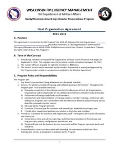 WISCONSIN EMERGENCY MANAGEMENT WI Department of Military Affairs ReadyWisconsin AmeriCorps Disaster Preparedness Program Host Organization Agreement[removed]