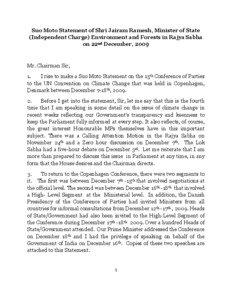 Suo Moto Statement of Shri Jairam Ramesh, Minister of State (Independent Charge) Environment and Forests in Rajya Sabha on 22nd December, 2009