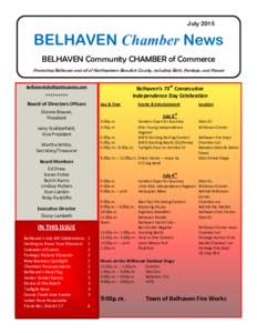 JulyBELHAVEN Chamber News BELHAVEN Community CHAMBER of Commerce Promoting Belhaven and all of Northeastern Beaufort County, including Bath, Pantego, and Ponzer 