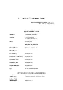 MATERIAL SAFETY DATA SHEET HYDRASET LETTERPRESS Page 1 of 3 Date of Issue: 1st April 2012 COMPANY DETAILS Supplier: