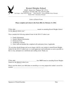 Kestrel Heights School 4700 S. Alston Ave., Durham, NC[removed]Telephone: [removed]Fax: [removed]Tim Dugan – High School Principal Richie Mitchell - Director/Middle School Principal Renita Webb - Elementary Princ