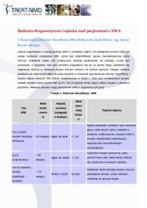 Badania diagnostyczne i opieka nad pacjentami z SMA I. Rozpoznanie kliniczne i klasyfikacja SMA (Rdzeniowy Zanik Mięsni; ang. Spinal Muscle Atrophy) Lekarze napotykający w swojej praktyce dzieci z wiotkością mięśni