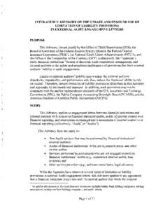 Attachment to SR 06-04: Interagency Advisory on the Unsafe and Unsound Use of Limitation of Liability Provisions in External Audit Engagement Letters