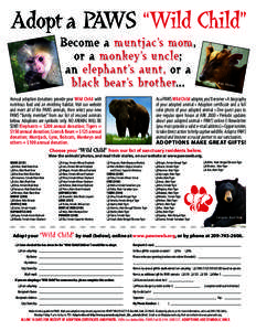 Adopt a PAWS “Wild Child” Become a muntjac’s mom, or a monkey’s uncle; an elephant’s aunt, or a black bear’s brother...