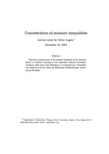 Concentration-of-measure inequalities Lecture notes by Gábor Lugosi   December 30, 2004
