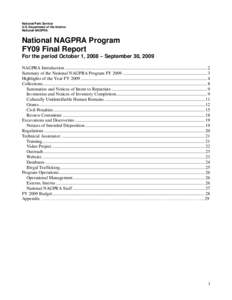 National Park Service U.S. Department of the Interior National NAGPRA National NAGPRA Program FY09 Final Report