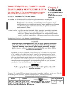 TELEDYNE CONTINENTAL ® AIRCRAFT ENGINE  Category 1 MANDATORY SERVICE BULLETIN