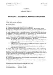 Swedish National Space Board Research proposal Enclosure 1 Page 0 Call 2015-R