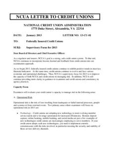 NCUA LETTER TO CREDIT UNIONS NATIONAL CREDIT UNION ADMINISTRATION 1775 Duke Street, Alexandria, VA[removed]DATE:  January 2013