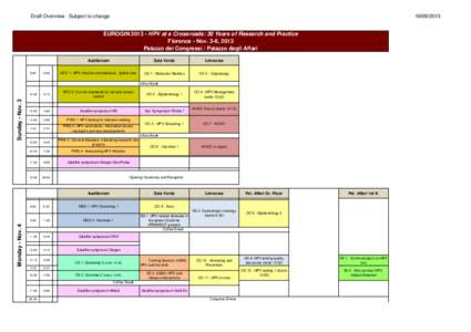 Draft Overview - Subject to change[removed]EUROGIN[removed]HPV at a Crossroads: 30 Years of Research and Practice Florence - Nov. 3-6, 2013