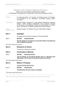 Mid-Western Regional Council  Date: 19 December 2012 Minutes of the Ordinary Meeting of Council Held at the Council Chambers, 86 Market Street, Mudgee