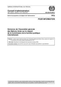 BUREAU INTERNATIONAL DU TRAVAIL  Conseil d’administration 320e session, Genève, 13-27 mars[removed]GB.320/PFA/INF/5