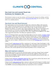 Sea level rise and coastal flood risk: Summary for Hampton, NH This document is meant as a one­stop summary and brief guide that integrates key findings, methods,  interpretation and links from Clima