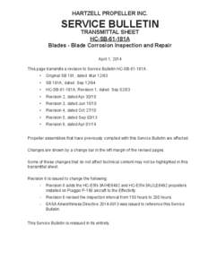 HARTZELL PROPELLER INC.  SERVICE BULLETIN TRANSMITTAL SHEET HC-SB-61-181A