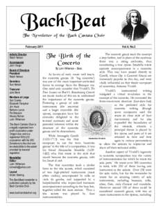 BachBeat The Newsletter of the Bach Cantata Choir February 2011 Artistic Director Ralph Nelson Accompanist