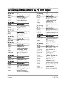 Archaeological Consultants by Zip Code Region Zip Code Range 02  Zip Code Range