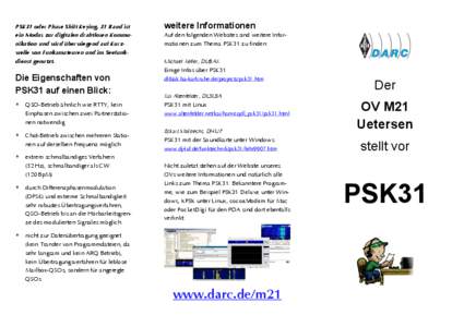 PSK31 oder Phase Shift Keying, 31 Baud ist ein Modus zur digitalen drahtlosen Kommunikation und wird überwiegend auf Kurzwelle von Funkamateuren und im Seefunkdienst genutzt.