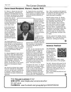 Page 2 of 8  The Carver Chronicle Carver Award Recipient: Sharon L. Haynie, Ph.D. Dr. Sharon L. Haynie was born and