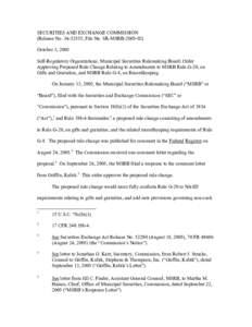 Order Approving Proposed Rule Change Relating to Amendments to MSRB Rule G-20, on Gifts and Gratuities, and MSRB Rule G-8, on Recordkeeping; Rel. No[removed], File No. SR-MSRB[removed]