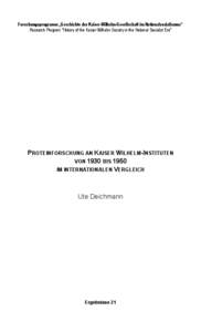 Forschungsprogramm „Geschichte der Kaiser-Wilhelm-Gesellschaft im Nationalsozialismus“ Research Program “History of the Kaiser Wilhelm Society in the National Socialist Era”