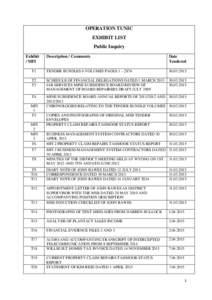 OPERATION TUNIC EXHIBIT LIST Public Inquiry Exhibit / MFI