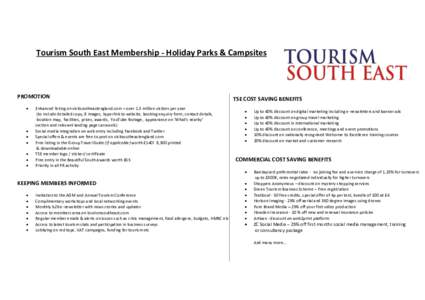 Tourism South East Membership - Holiday Parks & Campsites  PROMOTION   