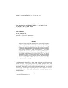 EMPIRICAL STUDIES OF THE ARTS, Vol, 2005  THE ASSESSMENT OF PREFERENCE FOR BALANCE: INTRODUCING A NEW TEST  ASHLEY WILSON