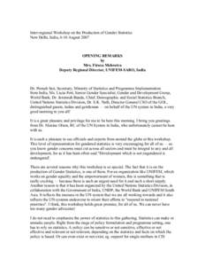 Feminism / United Nations Development Fund for Women / Gender / Ministry of Statistics and Programme Implementation / Feminization of poverty / Behavior / United Nations International Research and Training Institute for the Advancement of Women / United Nations / Gender studies / United Nations Development Group