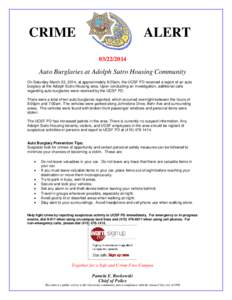 CRIME  ALERT[removed]Auto Burglaries at Adolph Sutro Housing Community
