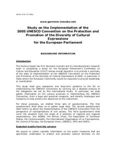 LEGAL[removed]FINAL  www.germann-avocats.com Study on the Implementation of the 2005 UNESCO Convention on the Protection and