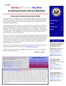 Sep—Oct[removed]Red Seas, Blue Skies: An American Citizens Services Newsletter Message from the American Citizen Services Unit Chief