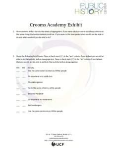 Crooms Academy Exhibit 1. Have students reflect back to the times of segregation, if you were black you were not always able to do the same things that white students could do. If you were in this time period what would 