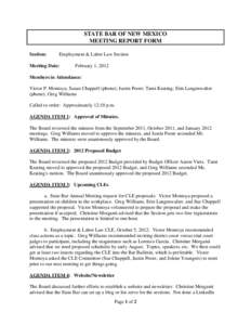 STATE BAR OF NEW MEXICO MEETING REPORT FORM Section: Employment & Labor Law Section