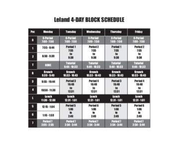 Leland 4-DAY BLOCK SCHEDULE Per. Monday  Tuesday