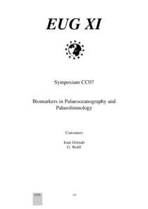 EUG XI  Symposium CC07 Biomarkers in Palaeoceanography and Palaeolimnology