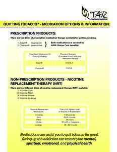 Quitting Tobacco? - Medication Options & Information: prescription products: There are two kinds of prescription medication therapy available for quitting smoking: 