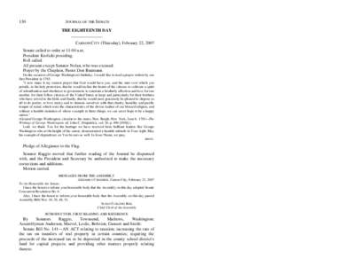130  JOURNAL OF THE SENATE THE EIGHTEENTH DAY CARSON CITY (Thursday), February 22, 2007
