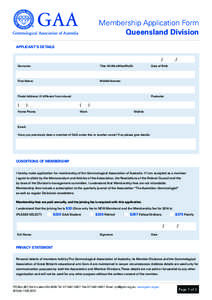 Membership Application Form Queensland Division APPLICANT’S DETAILS 