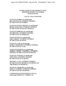 Case 3:10-cv[removed]RV-EMT Document 68  Filed[removed]Page 1 of 81 IN THE UNITED STATES DISTRICT COURT NORTHERN DISTRICT OF FLORIDA