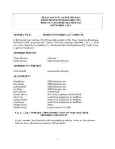 TEXAS COUNCIL ON PURCHASING FROM PEOPLE WITH DISABILITIES PRICING SUBCOMMITTEE MINUTES SEPTEMBER 2, 2011  MINUTES NO. 63