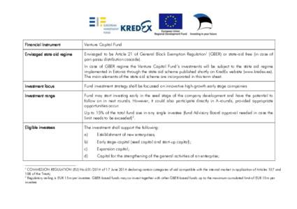 Financial Instrument  Venture Capital Fund Envisaged state aid regime